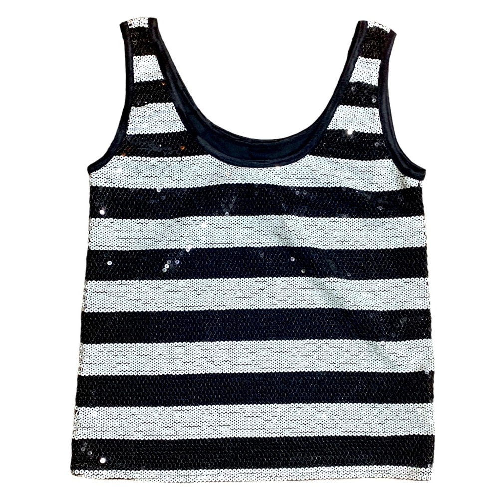 DEANE Black and White Stripe Sequin Tank Size XS